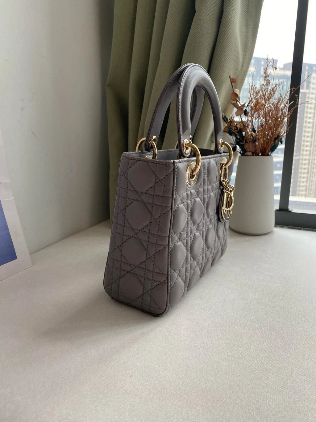 Dior Lady Dior Gray Shoulder Bag Crossbody Excellent