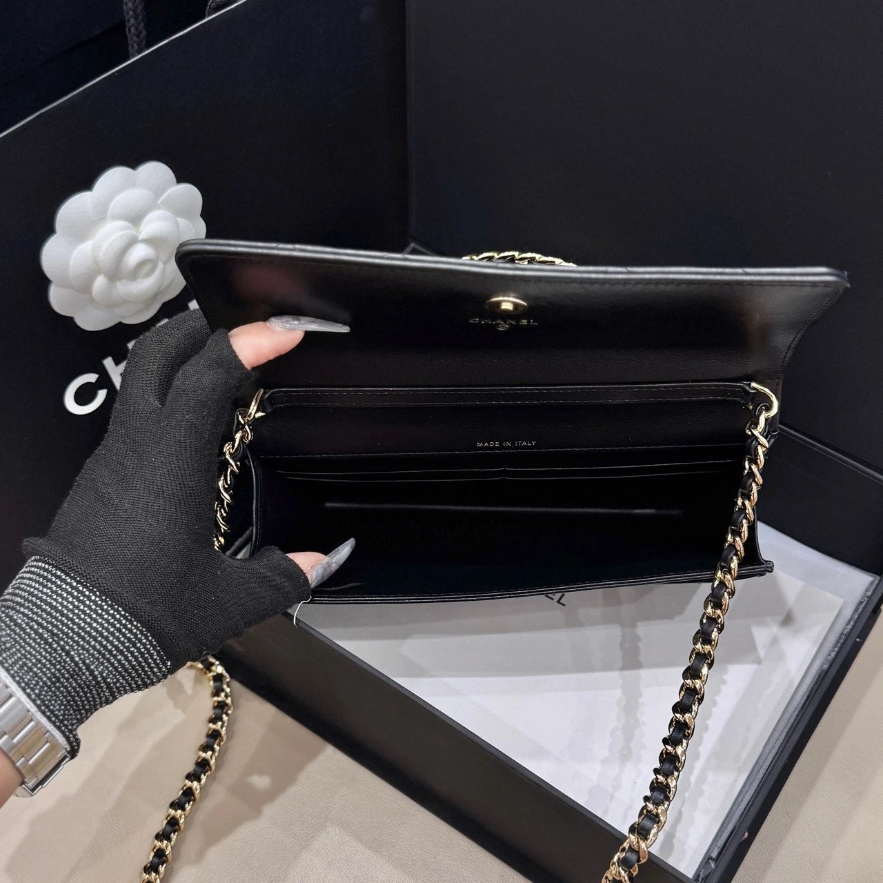 CHANEL Lambskin Round Handle Chain WOC Handbag For Women