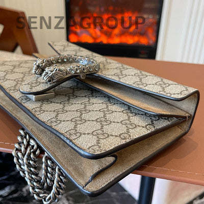Gucci Dionysus GG Supreme Brown Silver Chain Shoulder Bag Classic Women
