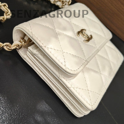 Chanel Quilted Chain Shoulder Crossbody Bag White Gold Classic Fashion
