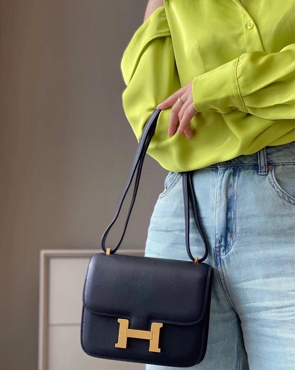 Hermes Constance19 Mini Black Epsom Gold Shoulder Bag For Women