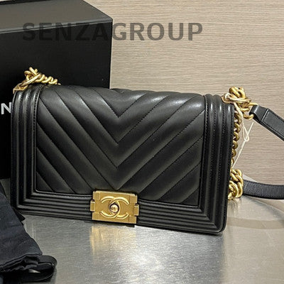 Chanel Le Boy Black Calfskin V-Stitch Medium Chain Shoulder Bag Classic