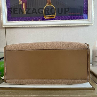 Fendi Brown Wool Large Tote Bag Classic Women's Handbag Shoulder Bag