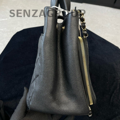 Chanel Black Quilted Calfskin Tote Bag with Gold Chain Strap