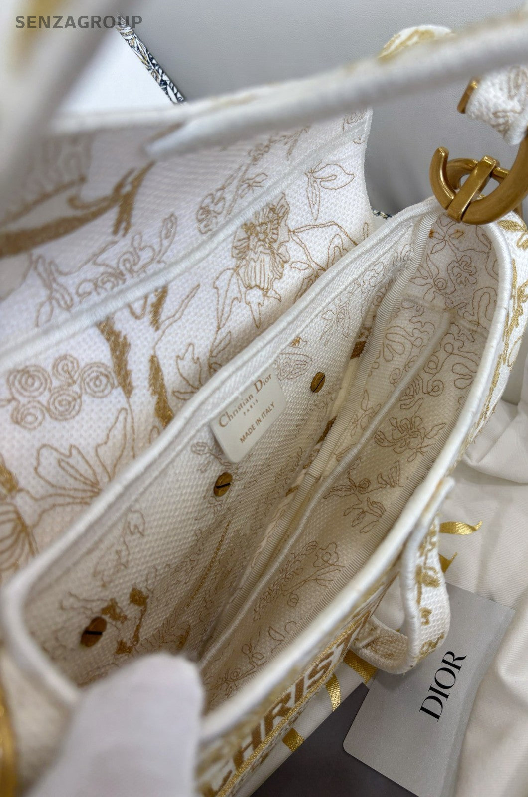 Christian Dior D-Horse Shoe MM Embroidered Shoulder Bag Gold Almost Brand New