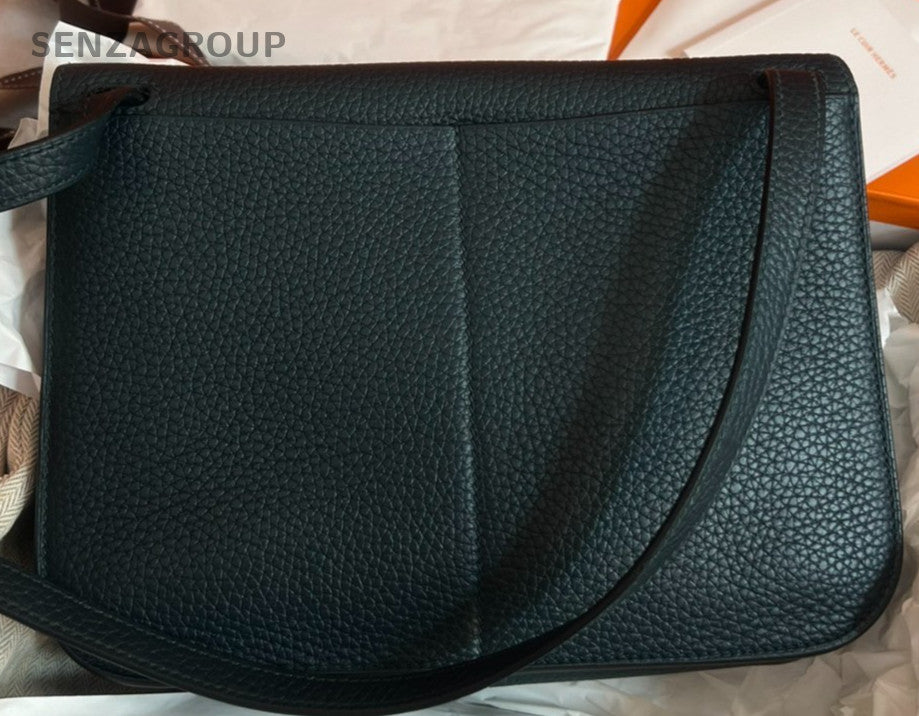 Hermes Halzan25 TC Leather Top Handle Shoulder Bag Green Gold Used Women Classic