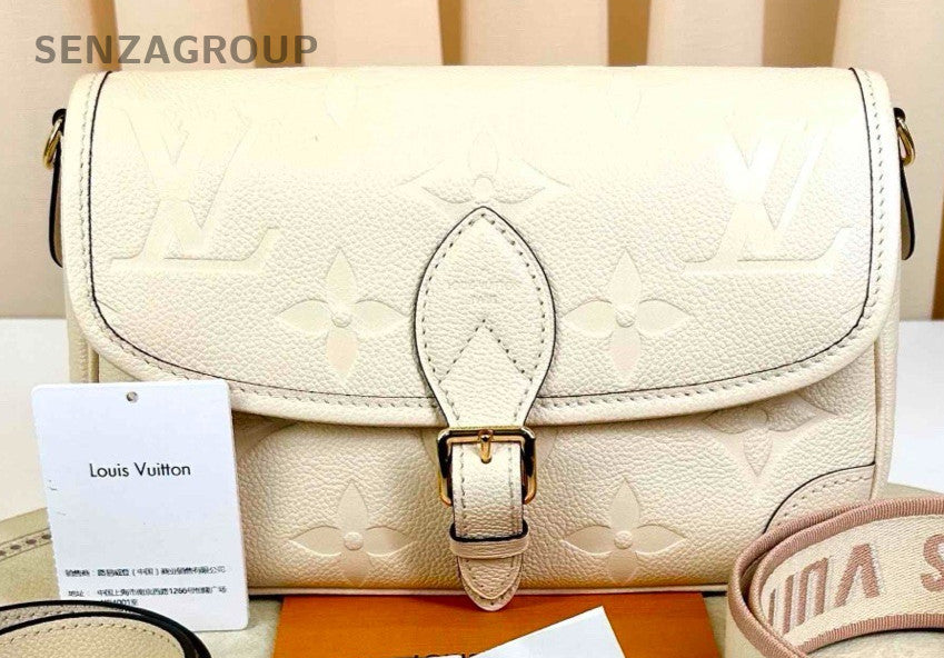 Louis Vuitton Diane Calfskin Shoulder Bag Crossbody White Gold Women Classic