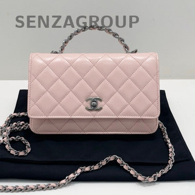 Chanel Lambskin WOC Quilted Chain Shoulder Bag Pink Silver Hardware