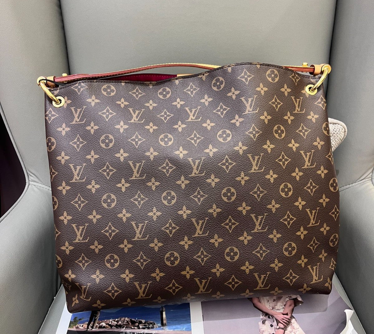 Louis Vuitton Graceful MM Monogram Shoulder Bag Brown Gold Women Classic