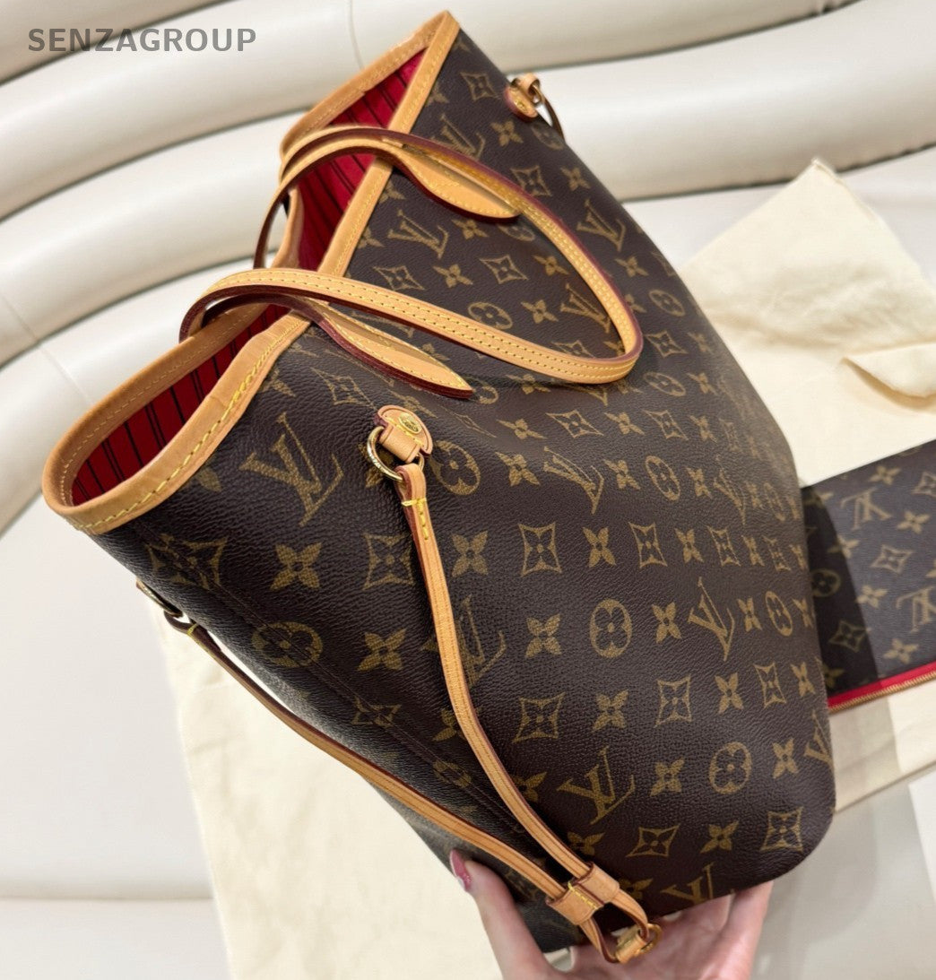 Louis Vuitton Neverfull Monogram MM Tote Shoulder Bag Brown Gold Women Classic