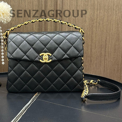 Chanel Black Calfskin Gold Chain Quilted Shoulder Bag