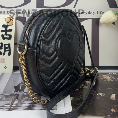 Gucci Marmont Round Bag Black Gold Chain Shoulder Crossbody Classic Women