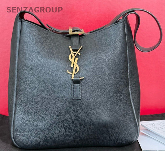 Saint Laurent Hobo PM Bucket Shoulder Bag Black Gold Used Women Classic Designer