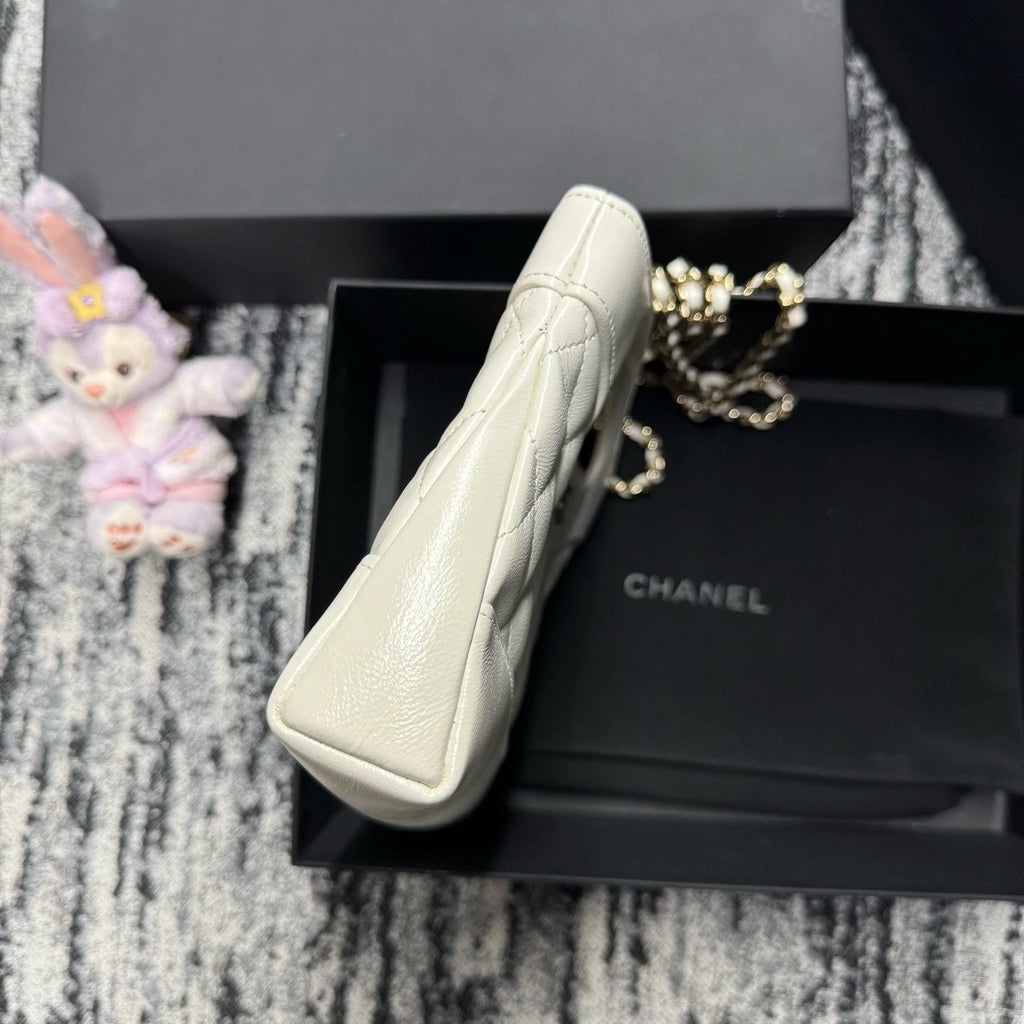Chanel 31 Nano Lambskin Tote Bag White Gold Excellent