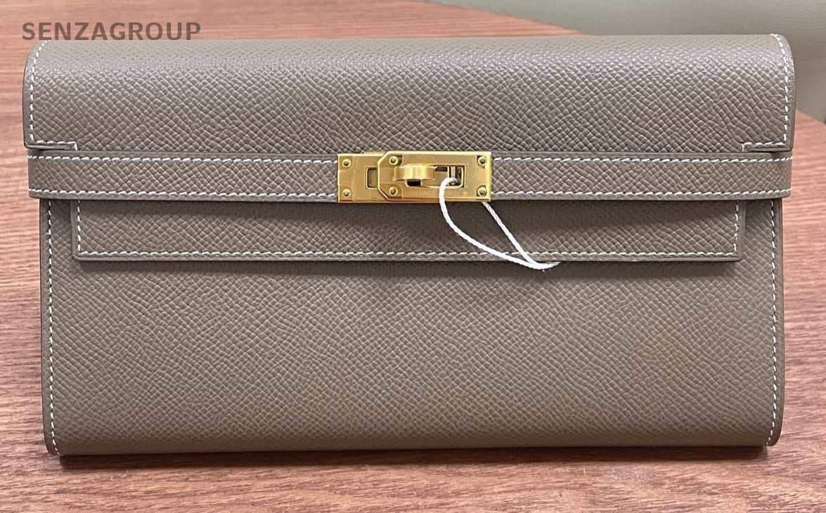Hermes Kelly Long Wallet Gray Gold Used Women Classic Designer
