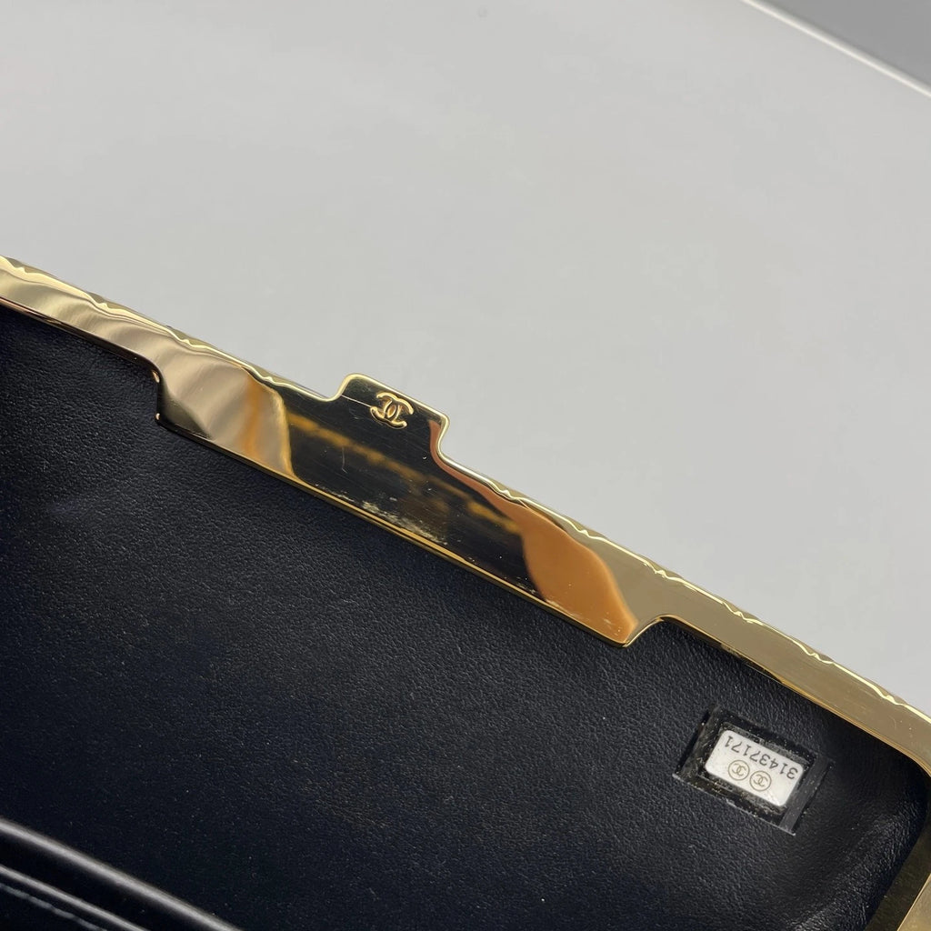 Chanel Black Gold Patent Leather Clutch Bag For Women
