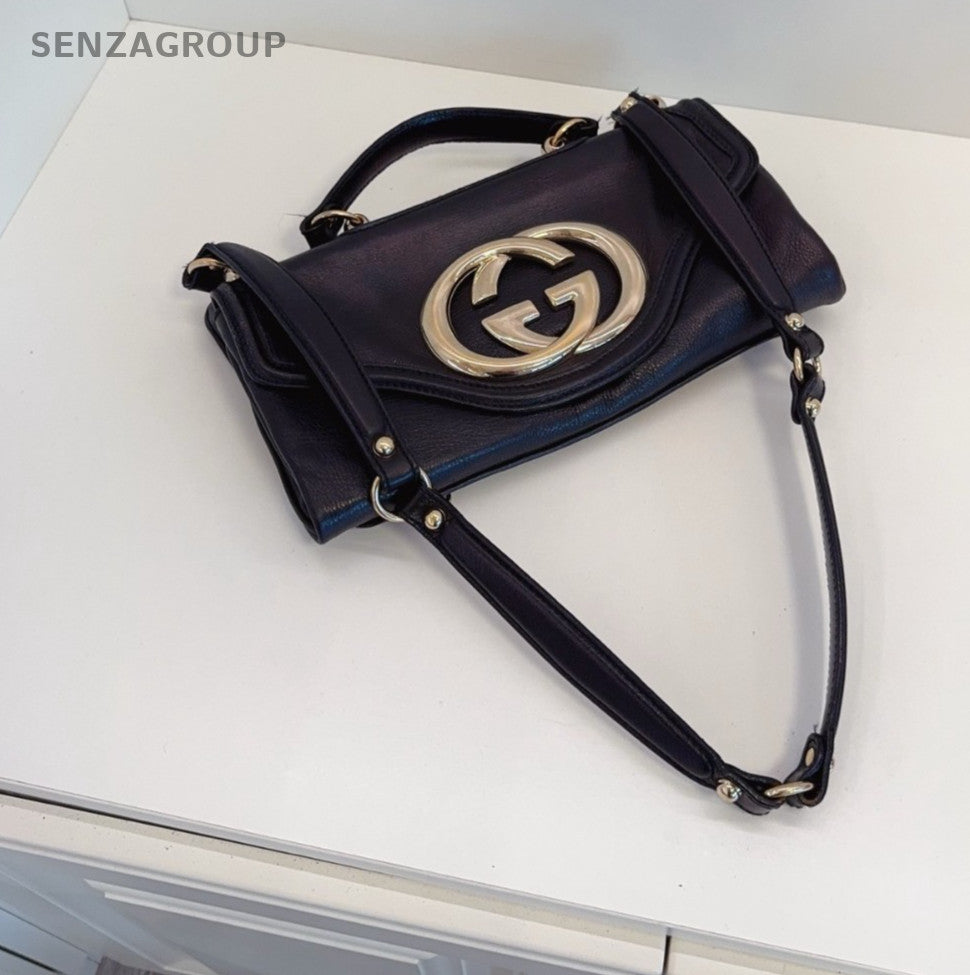 GUCCI GG Logo Top Handle 2way Shoulder Handbag Black Gold Women