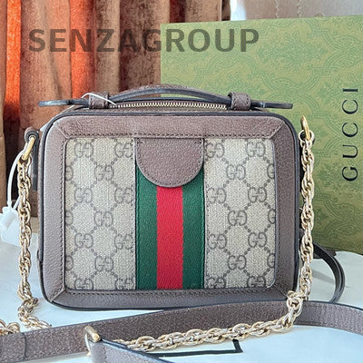 Gucci Ophidia GG Supreme Small Chain Shoulder Crossbody Bag Brown Gold
