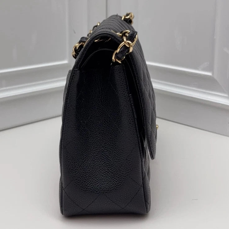 Chanel Classic Flap Jumbo Calfskin Chain Black Shoulder Bag Crossbody GHW