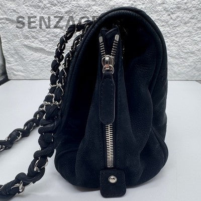 Chanel Black Silver Suede Large CF Chain Shoulder Bag for Women