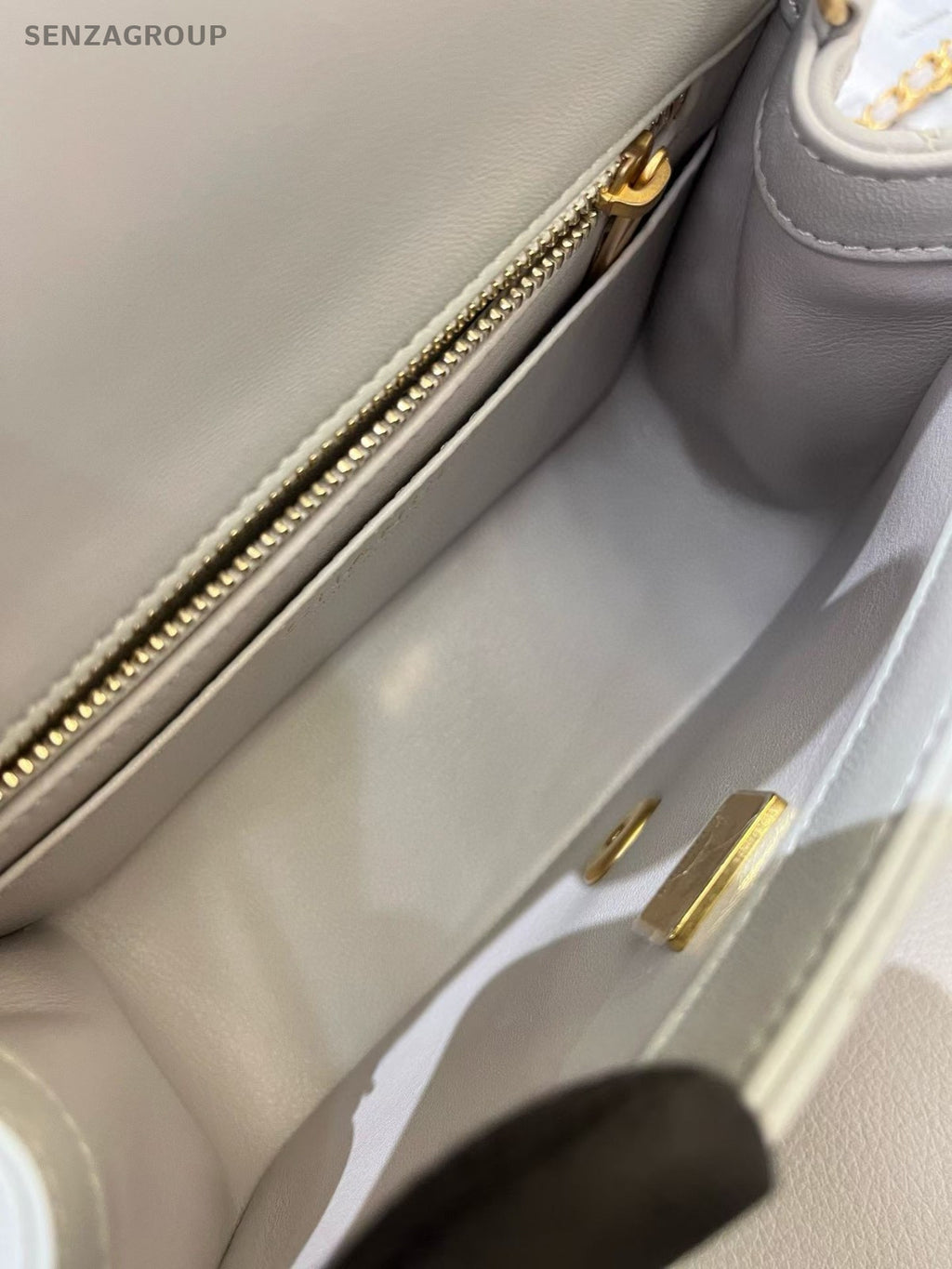 Chanel 24K Chain Shoulder Bag Crossbody Gray Gold Women Diamond