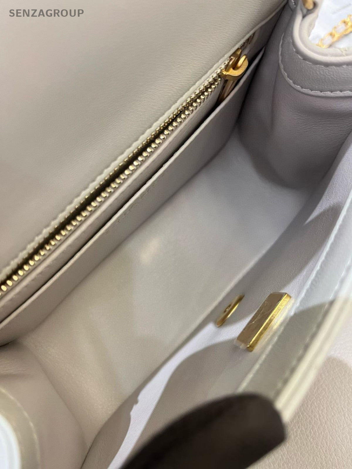 Chanel 24K Chain Shoulder Bag Crossbody Gray Gold Women Diamond