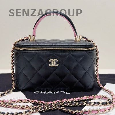 Chanel Black Pink Gold Hardware Lambskin Long Box Cosmetic Chain Crossbody Bag