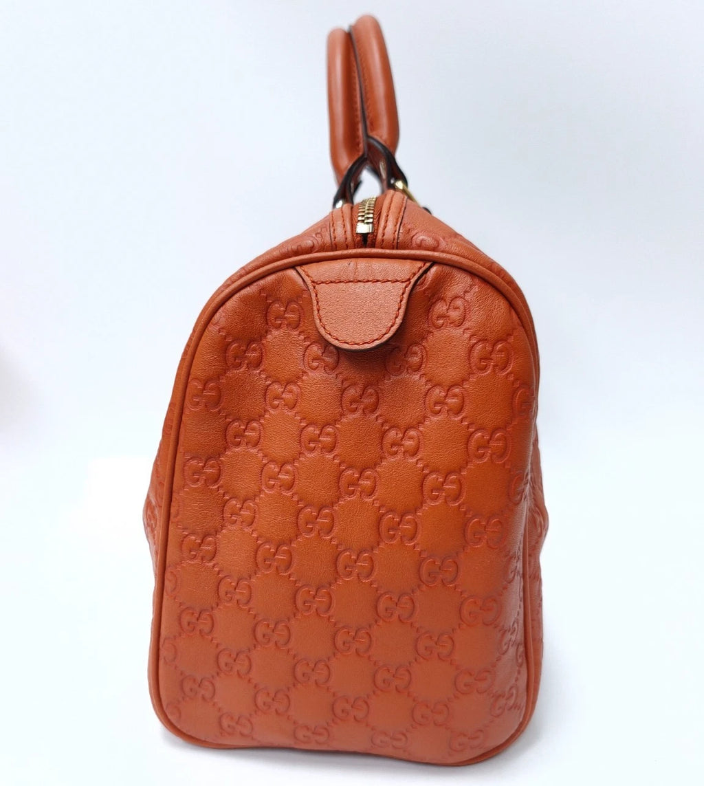 Gucci Boston Calfskin Monogram Top Handle Bag Orange Gold Used Women Classic