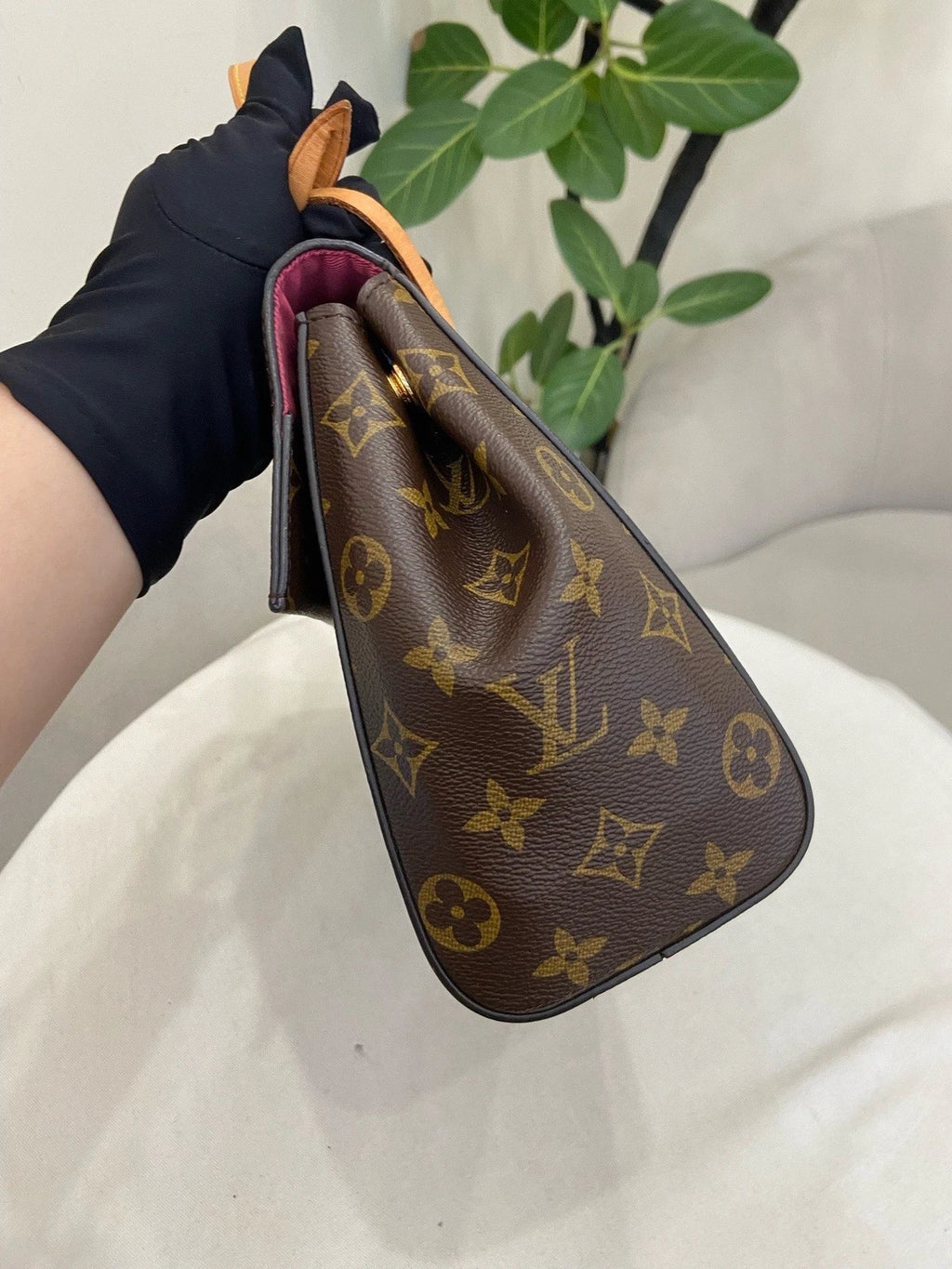 Louis Vuitton Cluny BB Monogram Top Handle Bag Crossbody Brown Gold Women