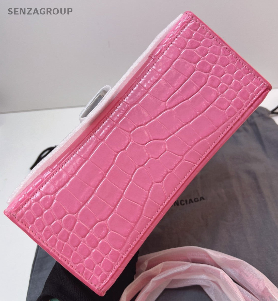 Balenciaga Hourglass 2Way Top Handle Bag Crossbody Pink Silver Women Fashion