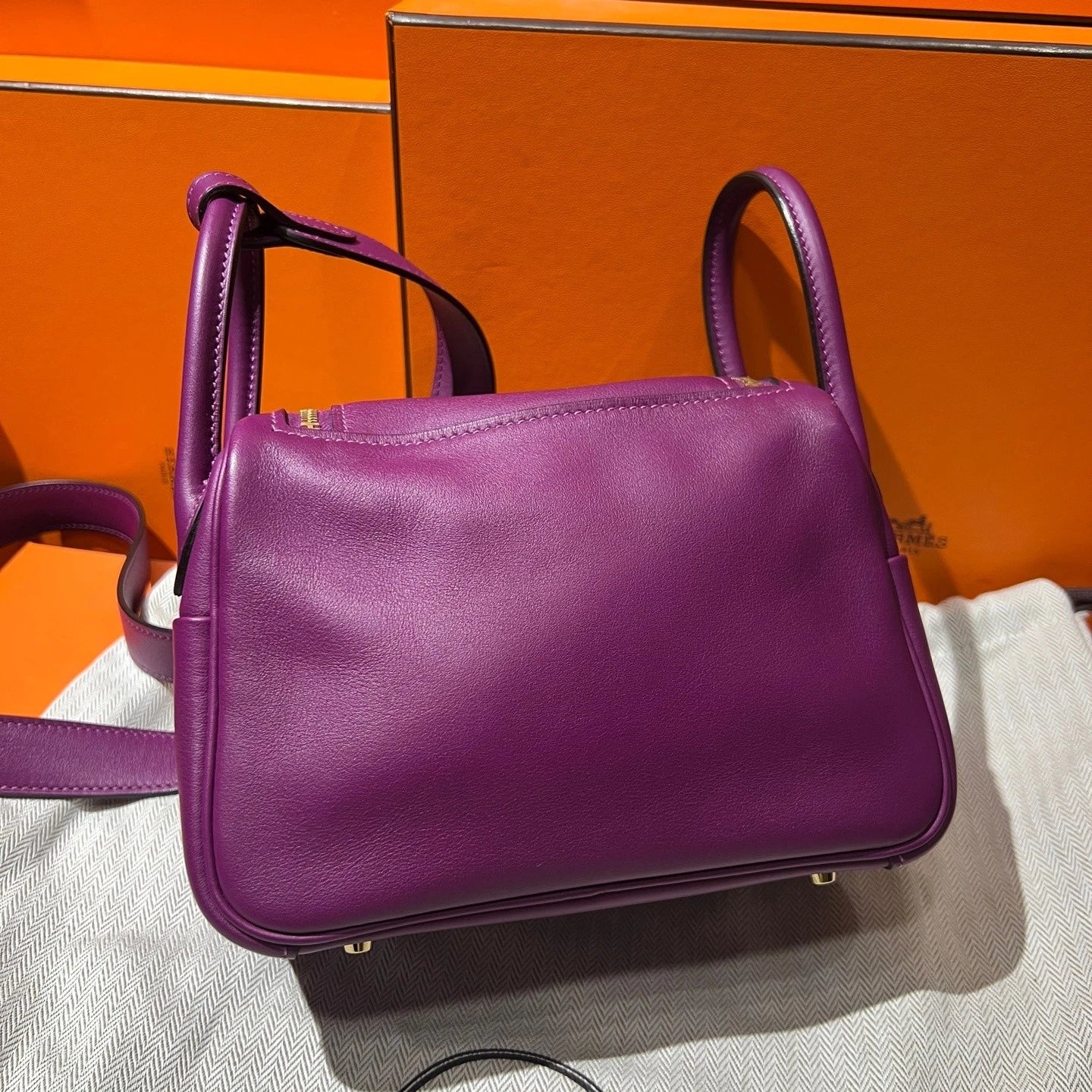 Hermes Mini Lindy Purple Swift Leather Handbag Crossbody For Women