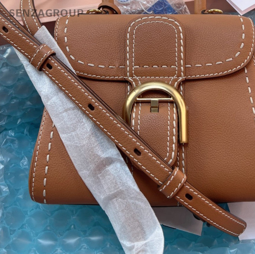 Delvaux Brilliant Mini Top Handle Bag Brown Gold Used Women Classic Designer