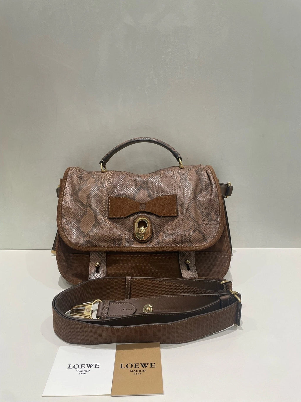 Loewe Women's Python Print Suede Crossbody Handbag Runway
