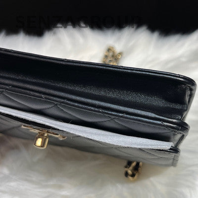 Chanel Black Gold Pearl Handle WOC Chain Crossbody Shoulder Bag