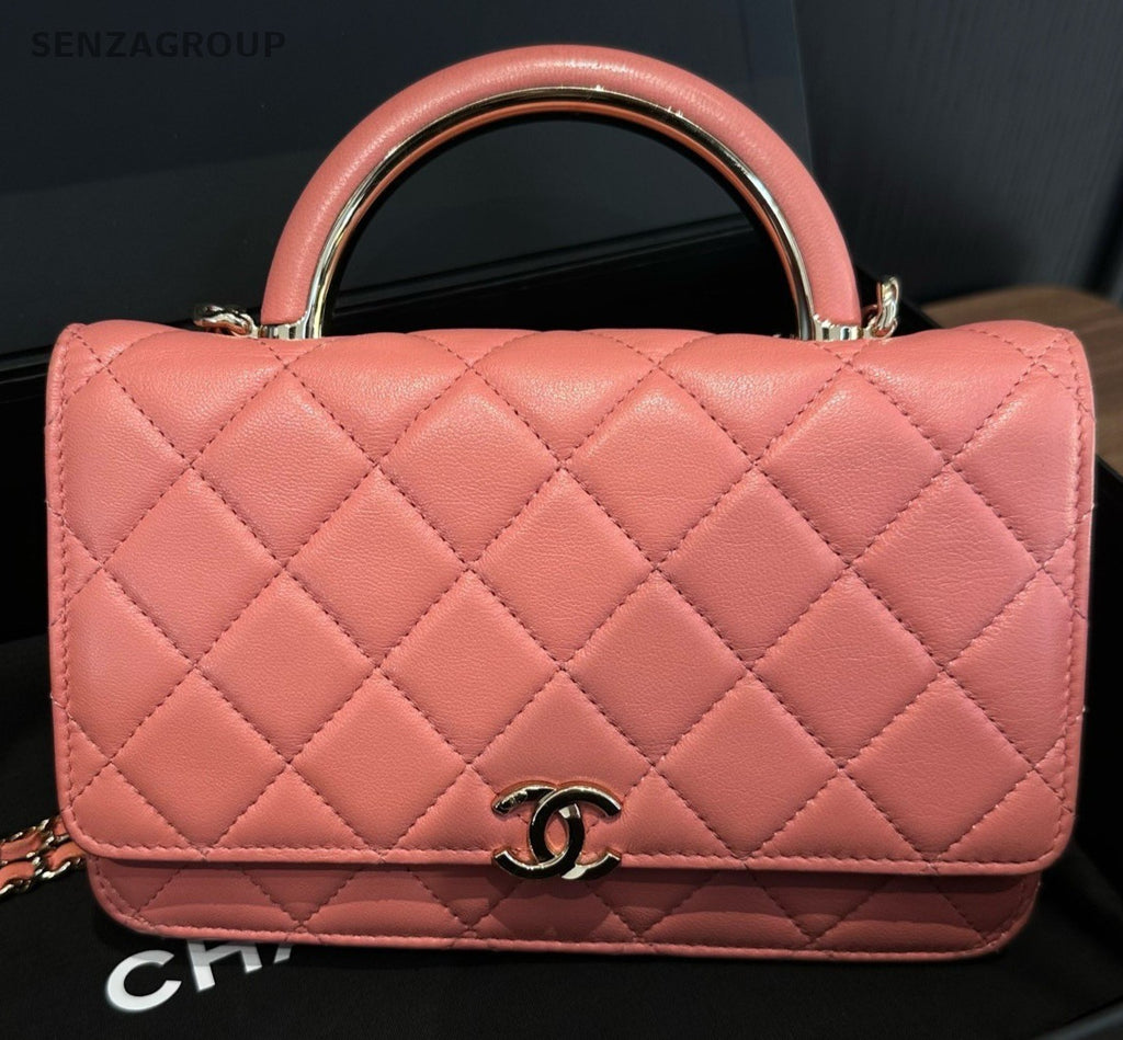 Chanel 22A WOC Lambskin Chain Crossbody Pink Silver Used Women Fashion Diamond