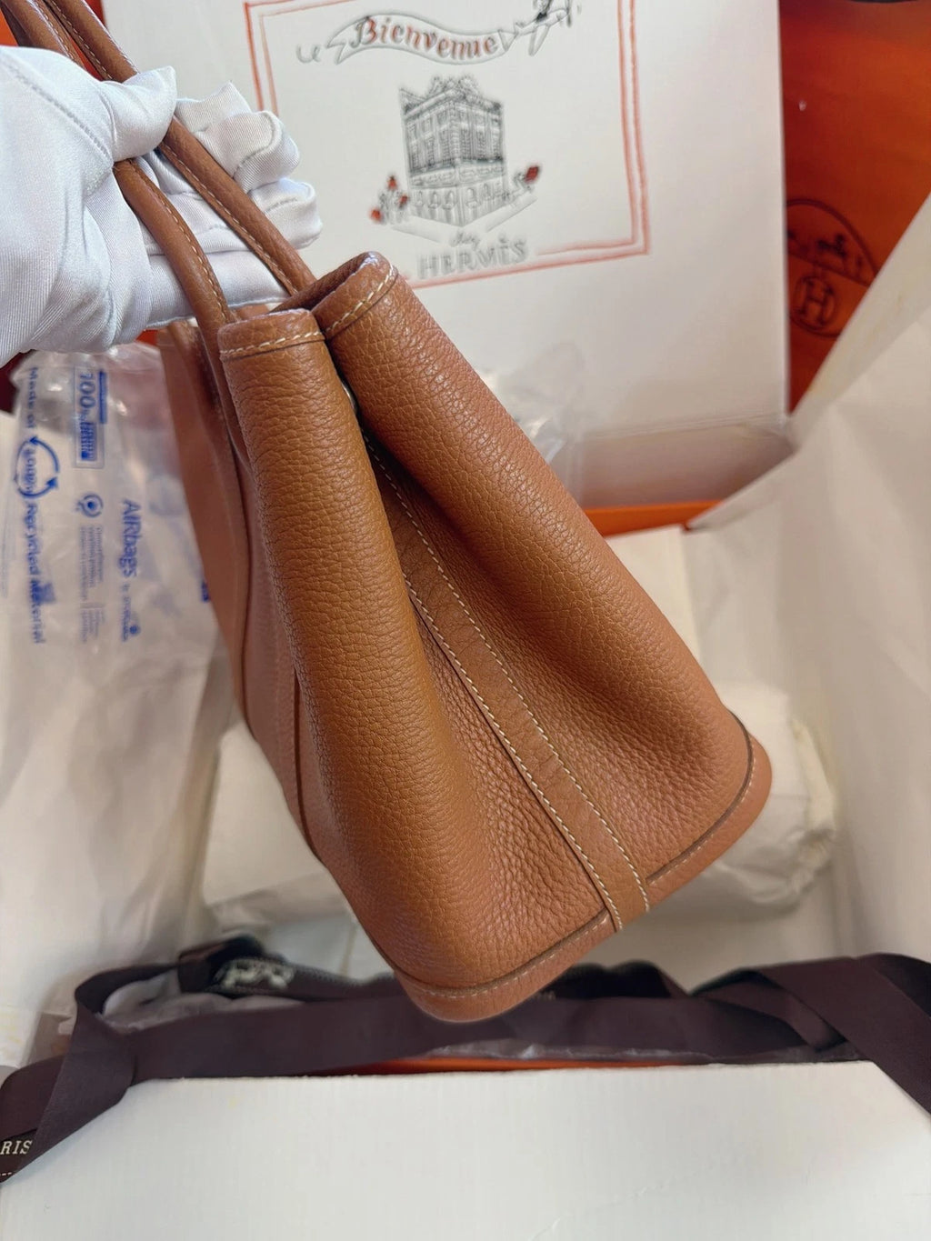 Excellent Hermes Garden Party30 Tote Brown Handbag Silver Hardware