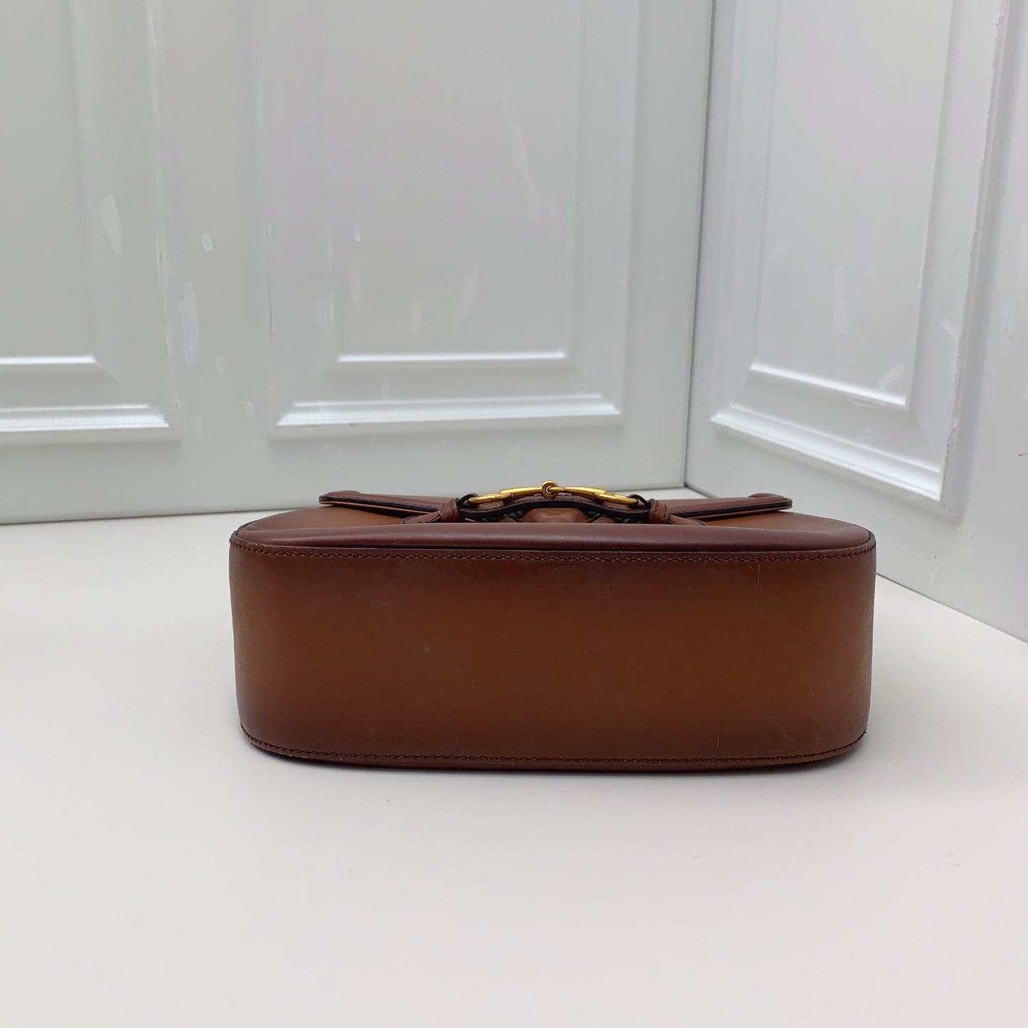GUCCI Lady web Saddle caramel color Shoulder bag Brown Gold