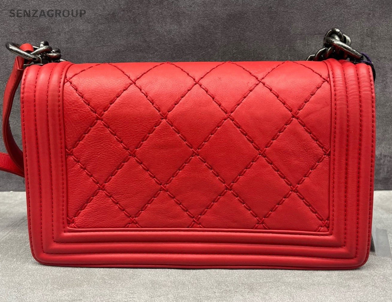 Chanel Leboy MM Calfskin Chain Shoulder Bag Red Silver Women Classic