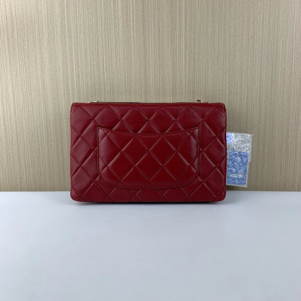 Chanel Classic Flap Accordion Shoulder Bag Red Lambskin
