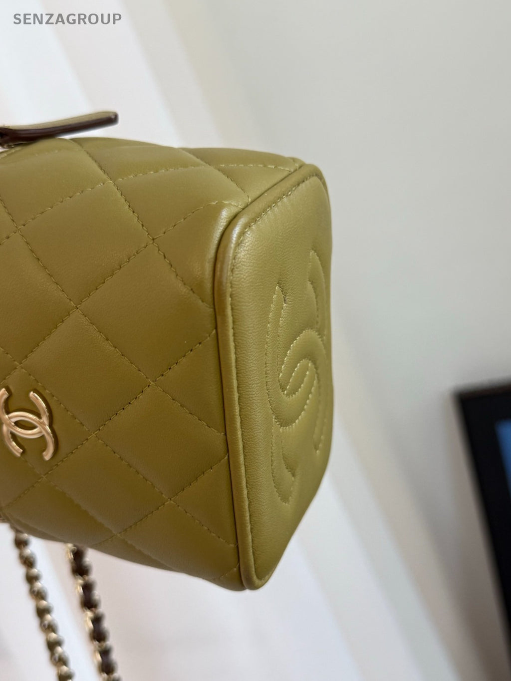 CHANEL Vanity Box mini Top handle 2way Chain Shoulder Handbag Women Olive green