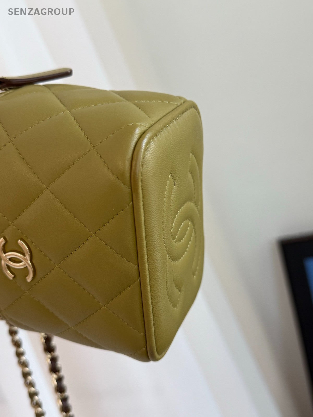 CHANEL Vanity Box mini Top handle 2way Chain Shoulder Handbag Women Olive green