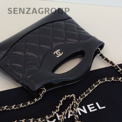 Chanel 24C Mini Top Handle Bag Chain Crossbody Black Gold Women Classic Fashion