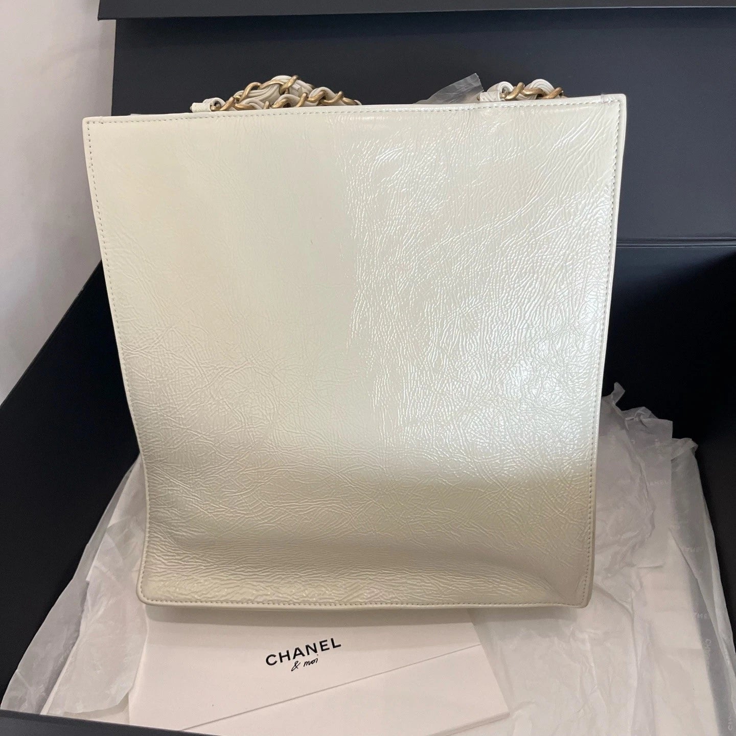 Chanel Oil Wax Tote Top Handle Bag Shoulder Bag White Women Classic