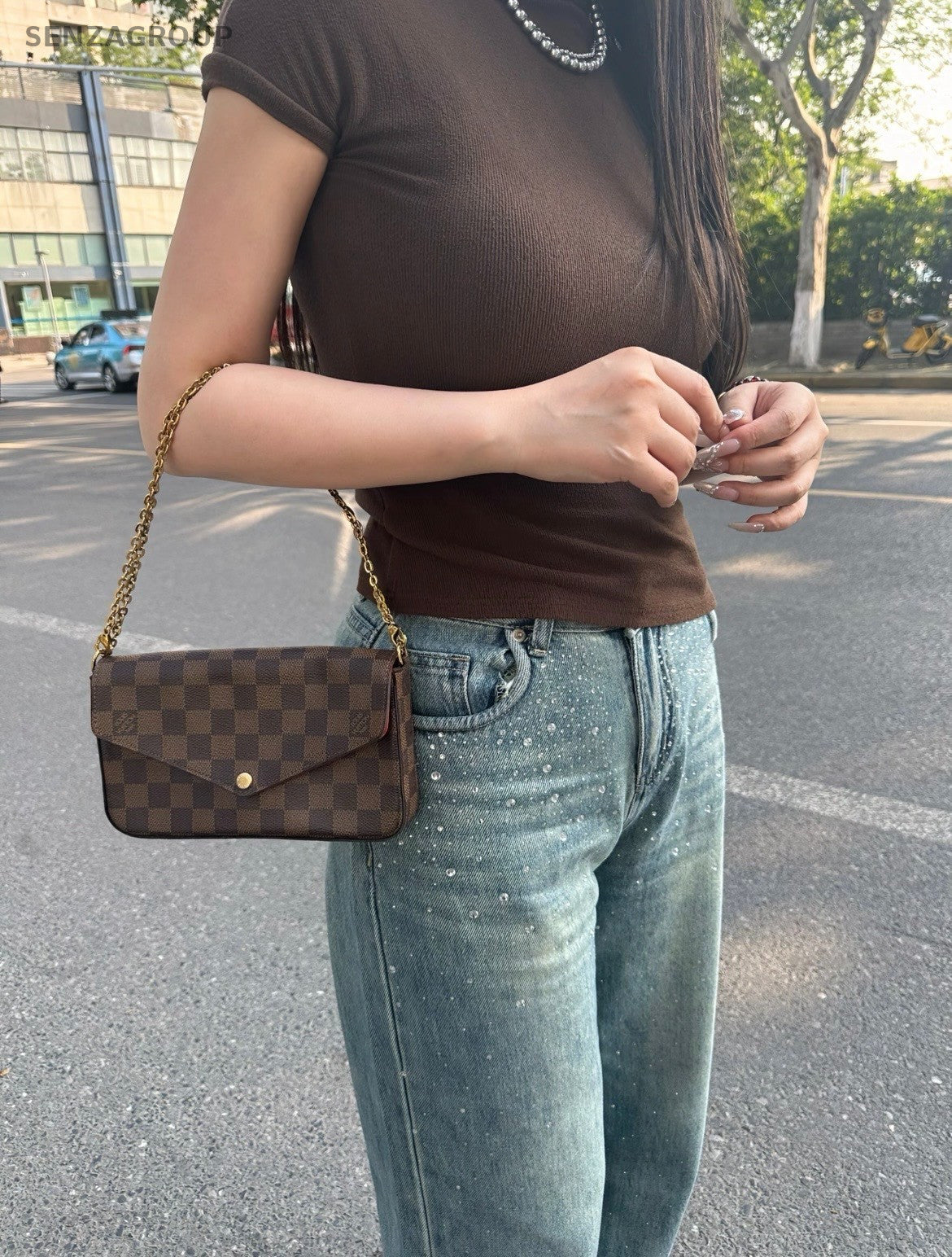 Louis Vuitton Damier Ebene Shoulder Crossbody Bag Brown Women