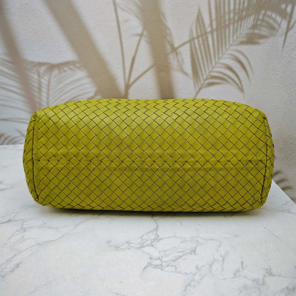 Bottega Veneta Yellow Green Woven Leather Shoulder Handbag For Women