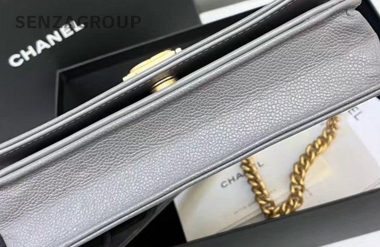 Chanel LEBOY WOC Diamond Chain Shoulder Bag Gray Gold Women Classic Designer