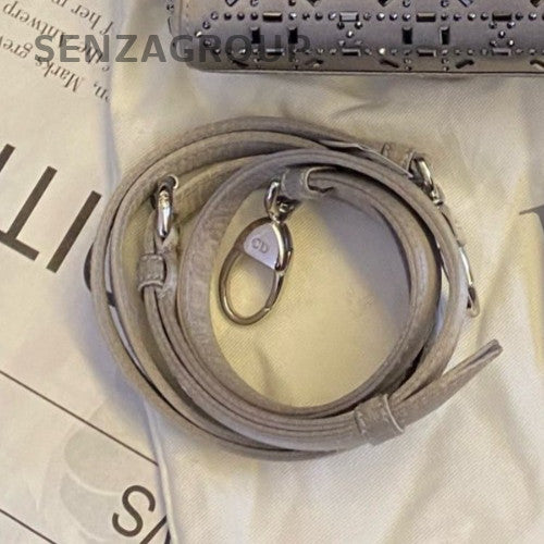 Christian Dior Lady Dior 2Way Gray Silver Top Handle Bag Crossbody Women Classic