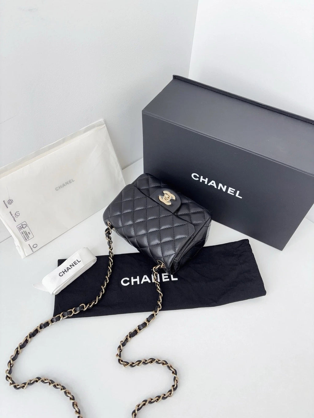 Chanel Classic Flap Black Gold Diamond Crossbody Women Classic