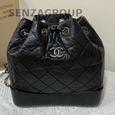 Chanel Gabrielle Backpack Small Black Gold Leather Dual Chain Women's Bag