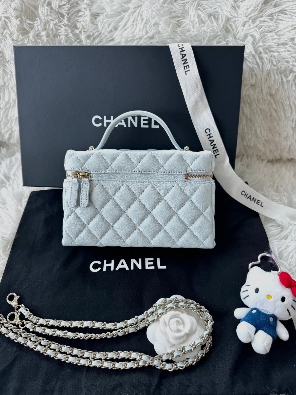 Chanel Baby Blue Leather Vanity Box Bag Gold Chain For Women